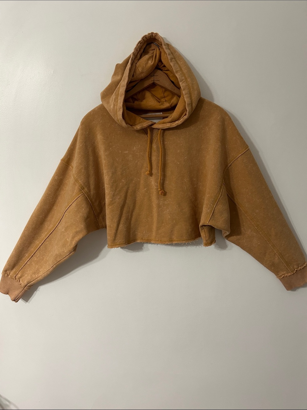 Aeropostale Sweatshirt Women’s L Cropped Hooded Distressed Faded Caramel Brown